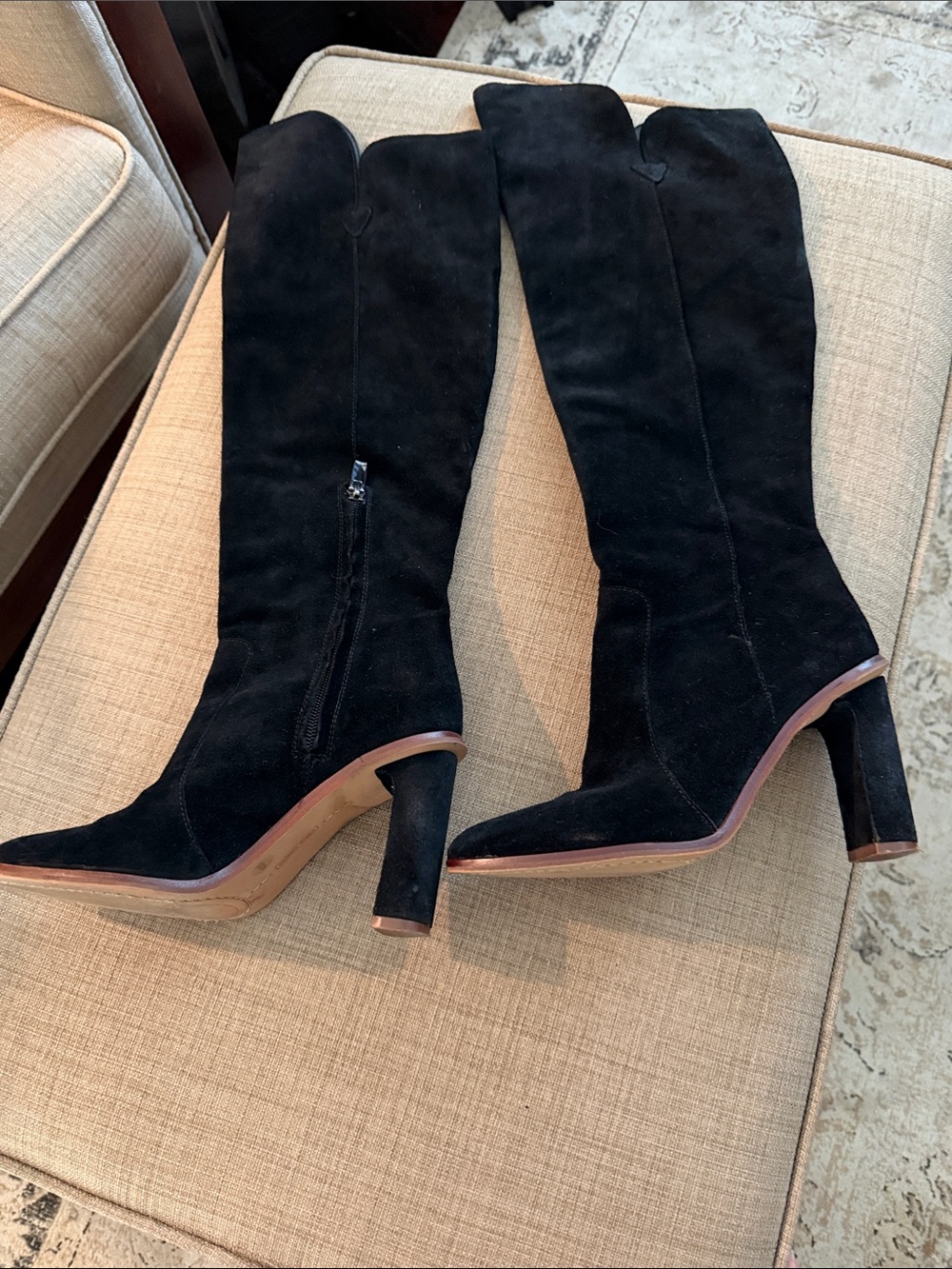 Classic Black Suede Over the Knee Heeled Boots